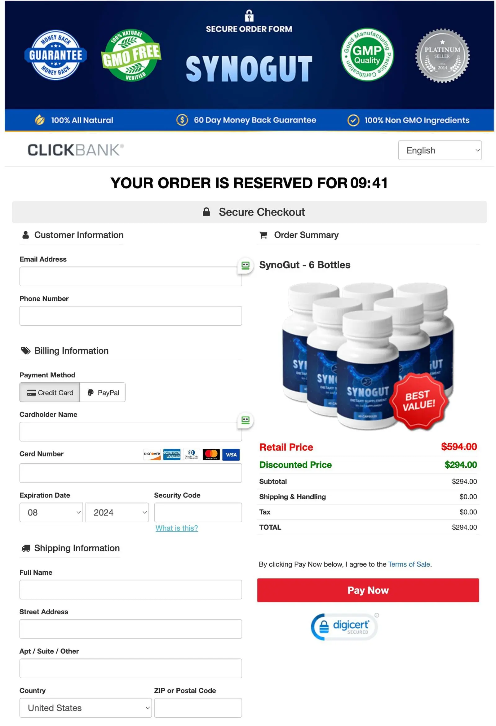 Synogut checkout page